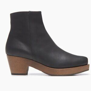 COCLICO Black Leather Ankle Boots with Brown Wood Platform